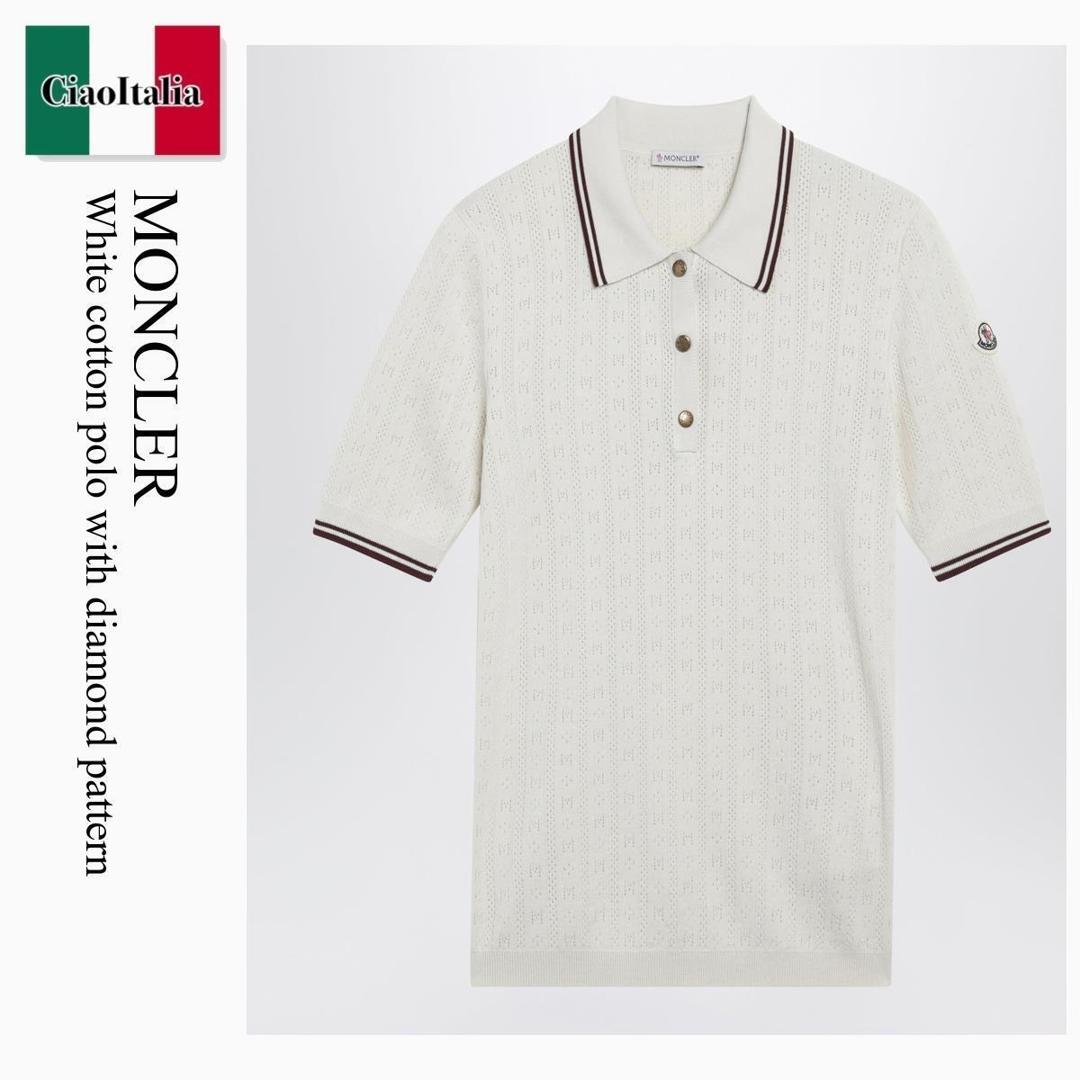 【数量限定・在庫限り・早い者勝ち！】 モンクレール / Moncler White Cotton Polo With Diamond Pattern / 9A000 043 / 9A000 05M9371 043 / 9A00005M9371043 / ポロシャツ