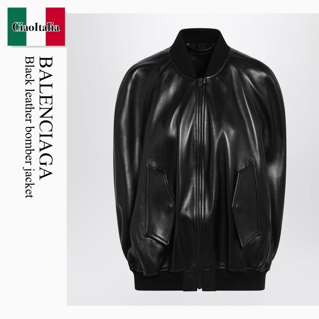 【量目押さえる・店卸し資産極限点・早め者制勝！】 バレンシアガ / Balenciaga Black Leather Bomber Jacket / 872003 TUS11 / 872003 TUS11 1000 / 872003TUS111000 / なめし革上衣・厚地の外套