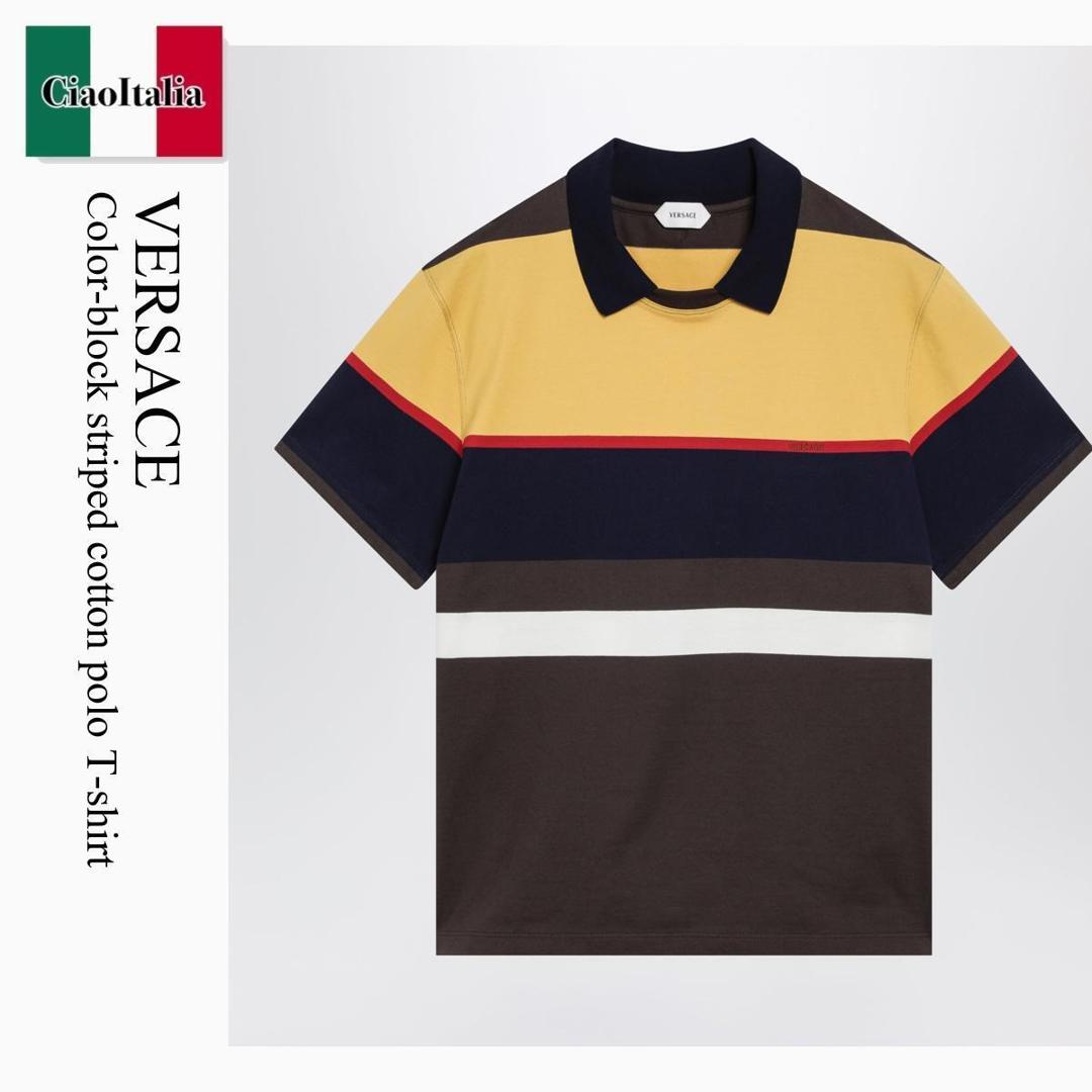【数量限定・在庫限り・早い者勝ち！】 ヴェルサーチェ / Versace Color-Block Striped Cotton Polo T-Shirt / 1024579 / 1024579 6Y520 / 10245796Y520 / ポロシャツ｜Ciao Italia