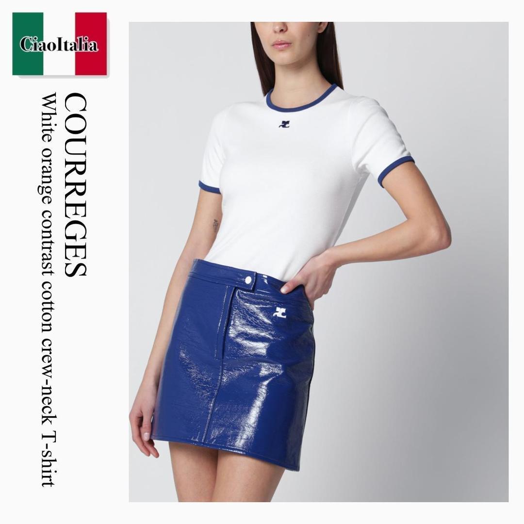 【量目押さえる・店卸し資産極限点・早め者制勝！】 クレージュ / Courreges White Orange Contrast Cotton Crew-Neck T-Shirt / 125JTS017JS0203 / 125JTS017JS0203 B256 / 125JTS017JS0203B256 / プルオーバー・カットソー
