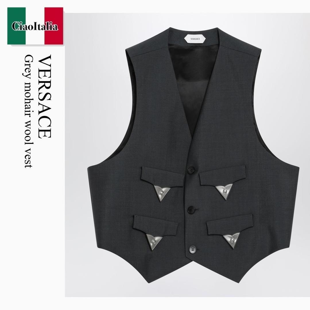 【数量限定・在庫限り・早い者勝ち！】 ヴェルサーチェ / Versace Grey Mohair Wool Vest / 1023960 / 1023960 1E520 / 10239601E520 / ベスト・ジレ
