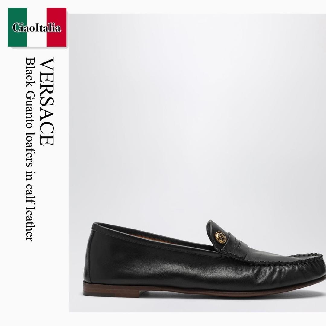 【物量制限事項・店卸し資産極限点・早め者制覇！】 ヴェルサーチェ / Versace Black Guanto Loafers In Calf Leather / 1023322 / 1023322 1B55J / 10233221B55J / 御召しものシューズ・革靴・商行為シューズ