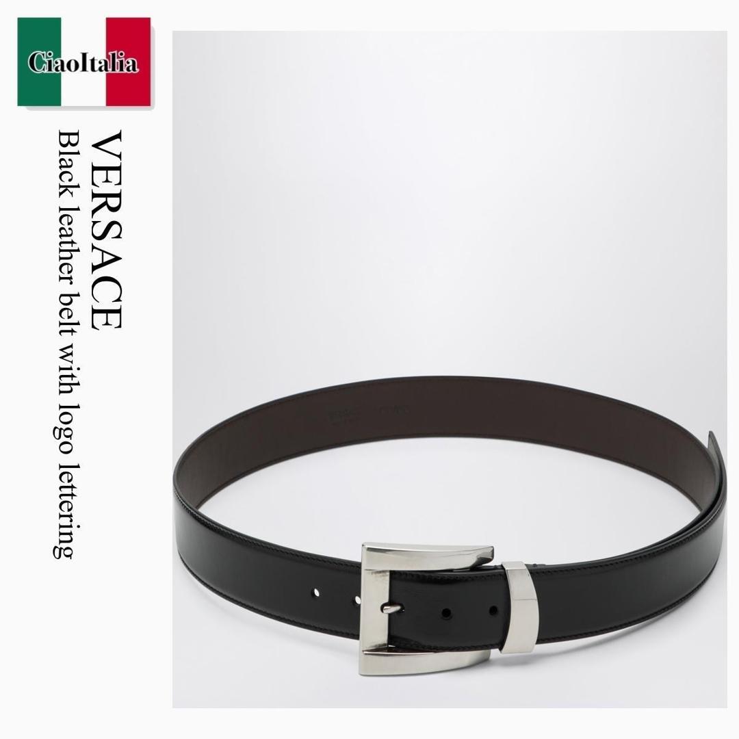 【分量制限事項・店卸し資産区分け・早め者白星！】 ヴェルサーチェ / Versace Black Leather Belt With Logo Lettering / 1024197 / 1024197 1B00K / 10241971B00K / 胴締め