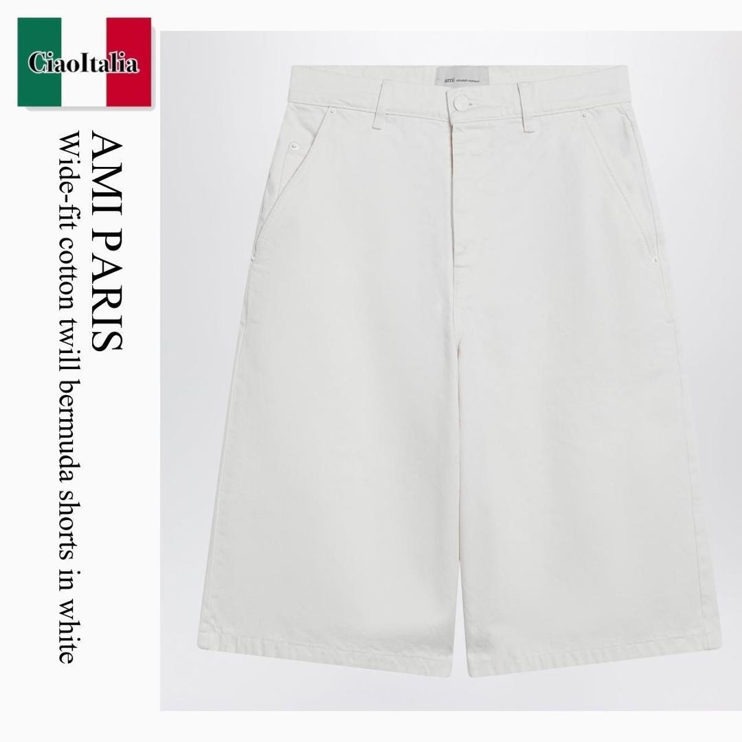【数量限定・在庫限り・早い者勝ち！】 アミアレクサンドルマテュッシ / Ami Paris Wide-Fit Cotton Twill Bermuda Shorts In White / HSO837DE0126 / HSO837DE0126 136 / HSO837DE0126136 / ハーフ・ショートパンツ