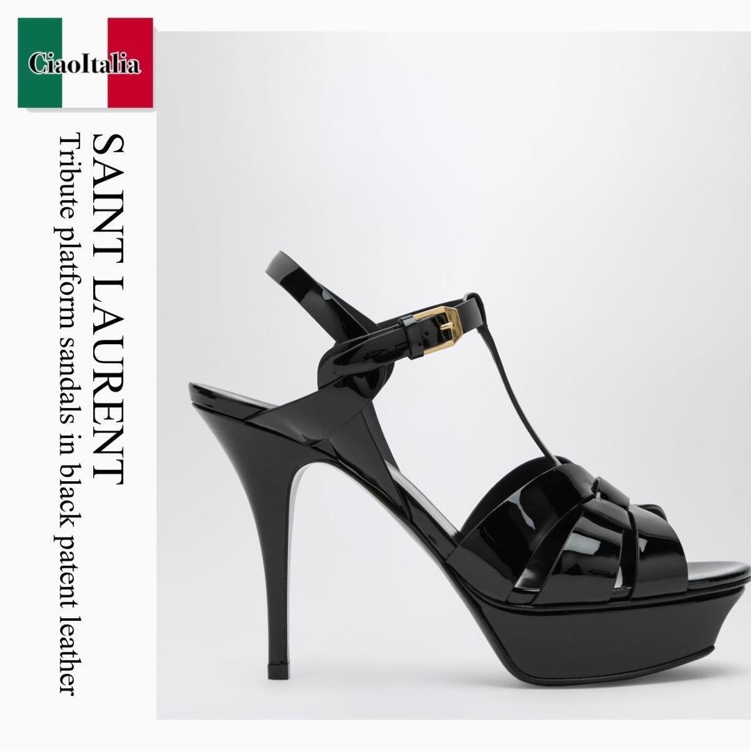 【物量制限事項・店卸し資産極限点・早め者制覇！】 サンローラン / Saint Laurent Tribute Platform Sandals In Black Patent Leath / 315490 AAAOW / 315490 AAAOW 1000 / 315490AAAOW1000 / サンダル・ミュール