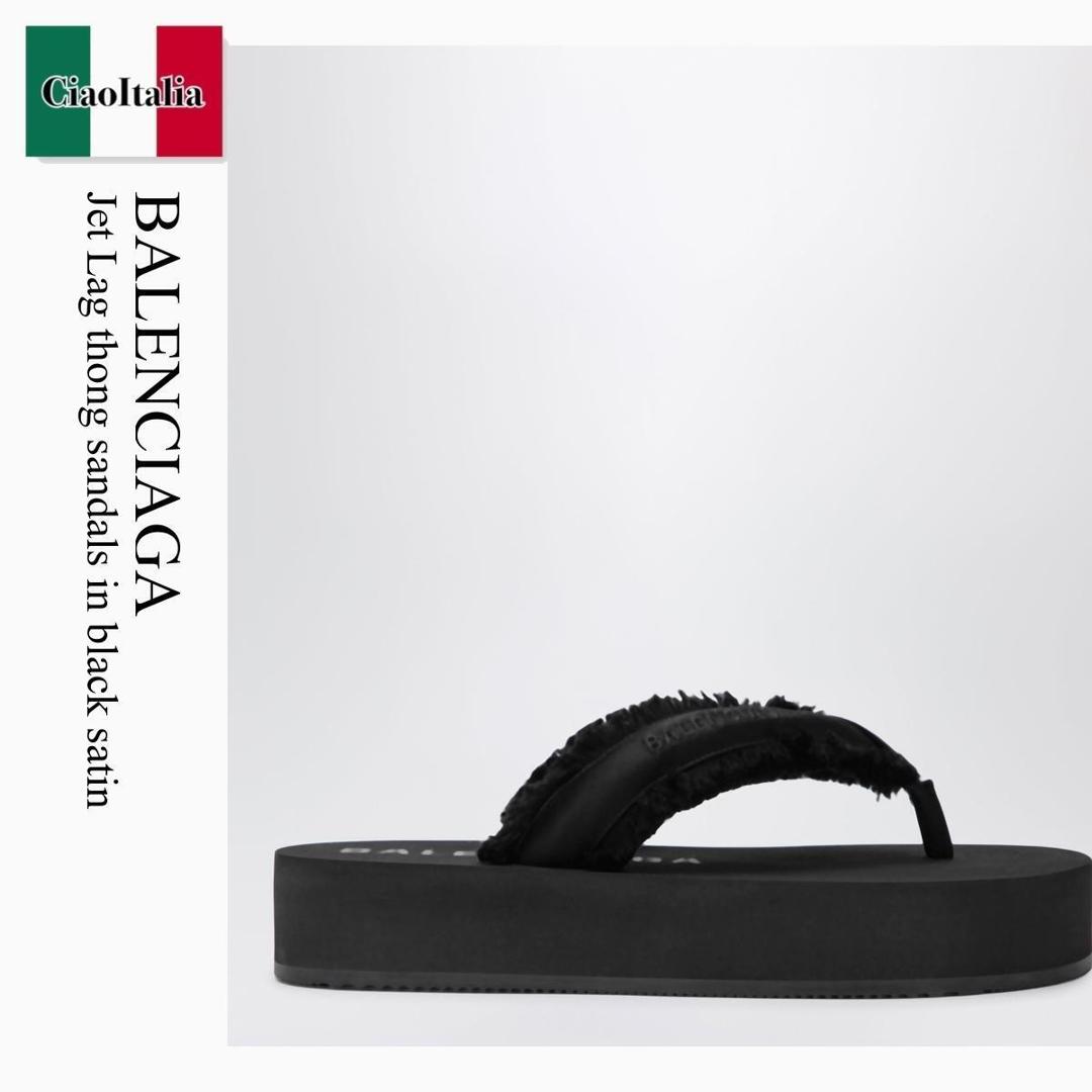 【寸法押さえる・店卸し資産境界線・早め者制覇！】 バレンシアガ / Balenciaga Jet Lag Thong Sandals In Black Satin / 870111 W0WM0 / 870111 W0WM0 1000 / 870111W0WM01000 / サンダル・ミュール