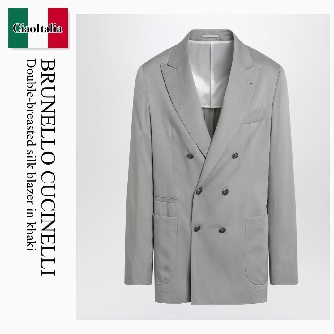 【分量制限事項・店卸し資産区分け・早め者白星！】 ブルネロクチネリ / Brunello Cucinelli Double-Breasted Silk Blazer In Khaki / MB4127BBDK / MB4127BBDK C1040 / MB4127BBDKC1040 / 上衣余分の物