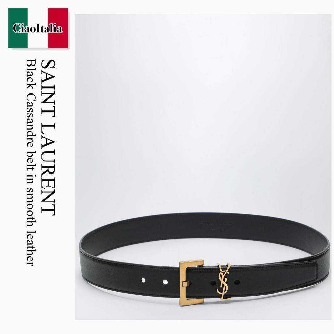 【分量制限事項・店卸し資産区分け・早め者白星！】 サンローラン / Saint Laurent Black Cassandre Belt In Smooth Leather / 634437 BOO0W / 634437 BOO0W 1000 / 634437BOO0W1000 / 胴締め