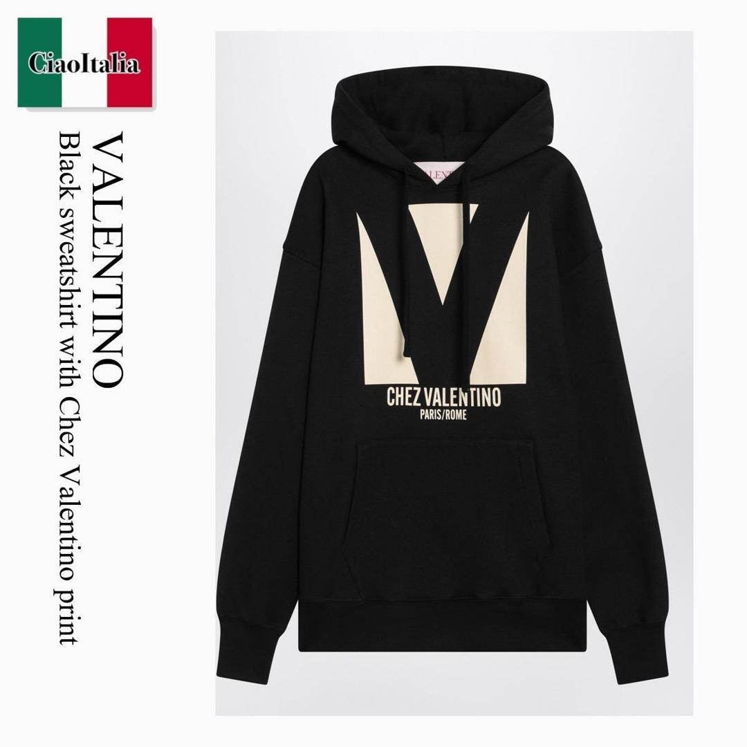 【分量制限事項・店卸し資産区分け・早め者白星！】 バレンチノ / Valentino Black Sweatshirt With Chez Valentino Print / 6B3MF24I960 / 6B3MF24I960 0NO / 6B3MF24I9600NO / パーカー・フーディ