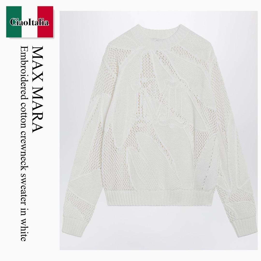 【分量制限事項・店卸し資産区分け・早め者白星！】 マックスマーラ / Max Mara Embroidered Cotton Crewneck Sweater In White / MXMSALVO / MXMSALVO 001 / MXMSALVO001 / スウェット・トレーナー