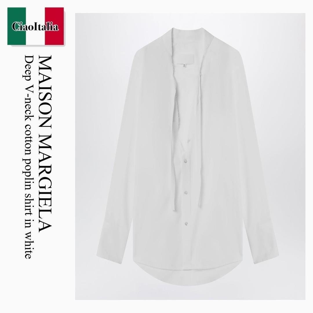【量目押さえる・店卸し資産極限点・早め者制勝！】 住みか マルジェラ / Maison Margiela Deep V-Neck Cotton Poplin Shirt In White / S29DT0016S43001 / S29DT0016S43001 100 / S29DT0016S43001100 / トップ・プルオーバー