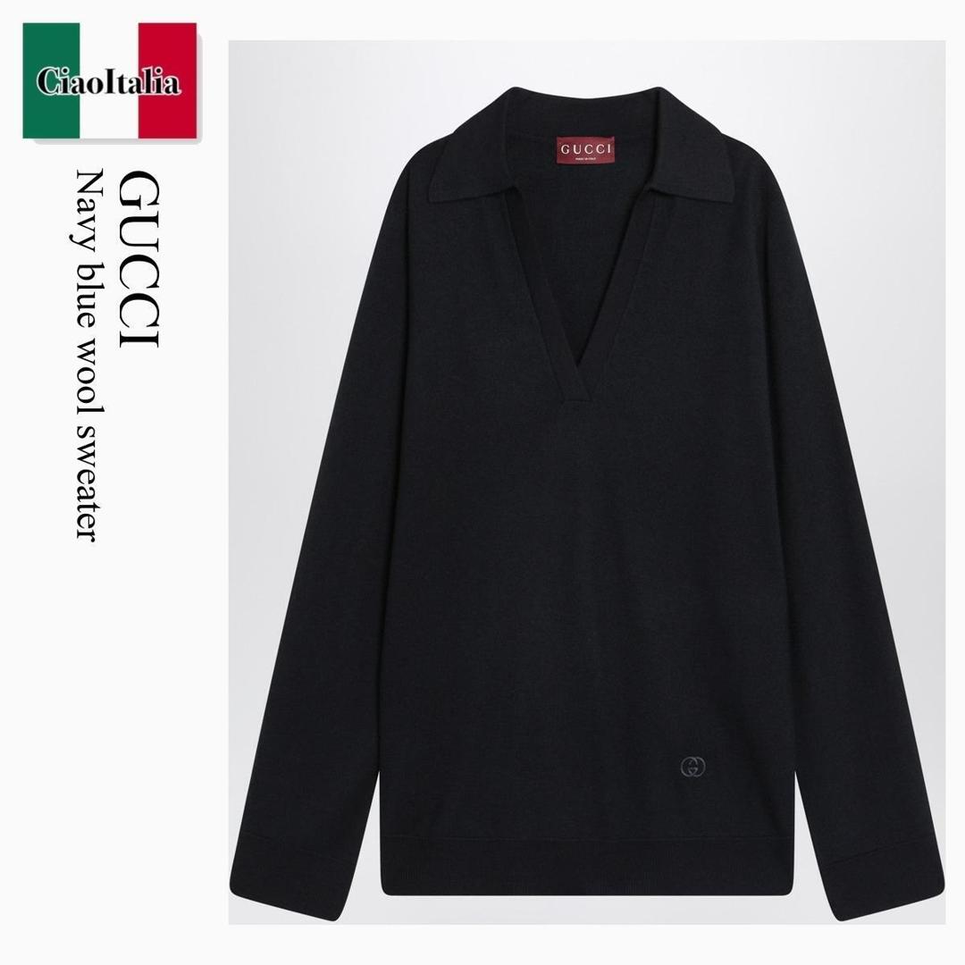 【寸法押さえる・店卸し資産境界線・早め者制覇！】 グッチ / Gucci Navy Blue Wool Sweater / 793883 XKFA8 / 793883 XKFA8 4215 / 793883XKFA84215 / スポーツシャツ