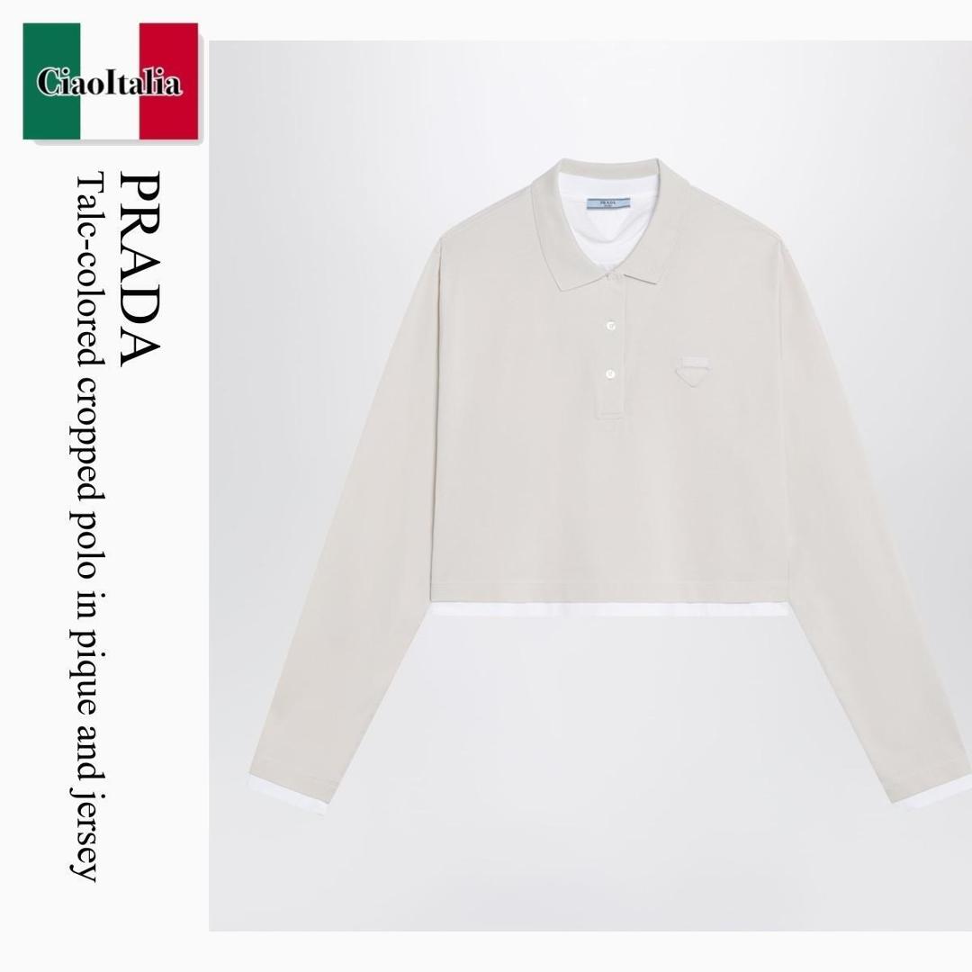 【物量制限事項・店卸し資産極限点・早め者制覇！】 プラダ / Prada Talc-Colored Cropped Polo In Pique And Jersey / 39683O F0K74 / 39683O OO1736 F0K74 / 39683OOO1736F0K74 / スポーツシャツ