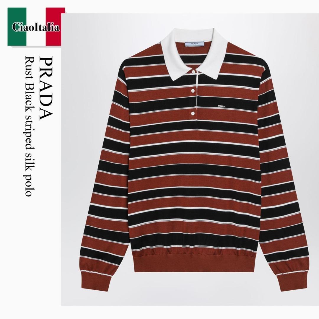 【寸法押さえる・店卸し資産境界線・早め者制覇！】 プラダ / Prada Rust Black Striped Silk Polo / P24D3S F0Y53 / P24D3S OOO193S F0Y53 / P24D3SOOO193空想科学小説0Y53 / スポーツシャツ