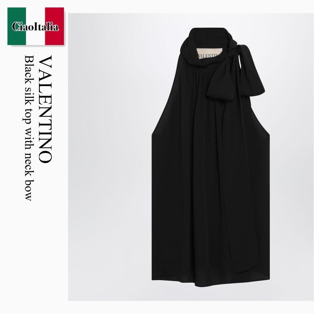 【寸法押さえる・店卸し資産境界線・早め者制覇！】 バレンチノ / Valentino Black Silk Top With Neck Bow / 8B0AEBX51MH / 8B0AEBX51MH 0NO / 8B0AEBX51MH0NO / トップス余分の物