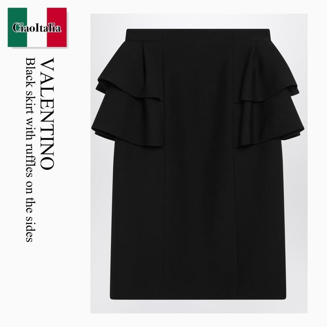 【分量制限事項・店卸し資産区分け・早め者白星！】 バレンチノ / Valentino Black Skirt With Ruffles On The Sides / 7B3RADJ51CF / 7B3RADJ51CF 0NO / 7B3RADJ51CF0NO / スコート