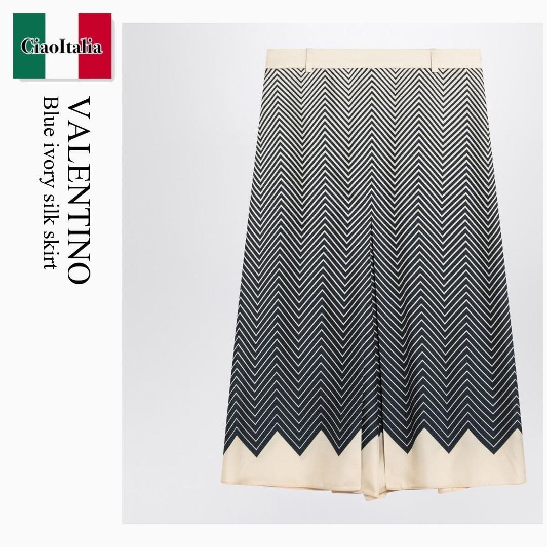【分量制限事項・店卸し資産区分け・早め者白星！】 バレンチノ / Valentino Blue Ivory Silk Skirt / 7B3RADQ69KJ / 7B3RADQ69KJ BLF / 7B3RADQ69KJBLF / スコート