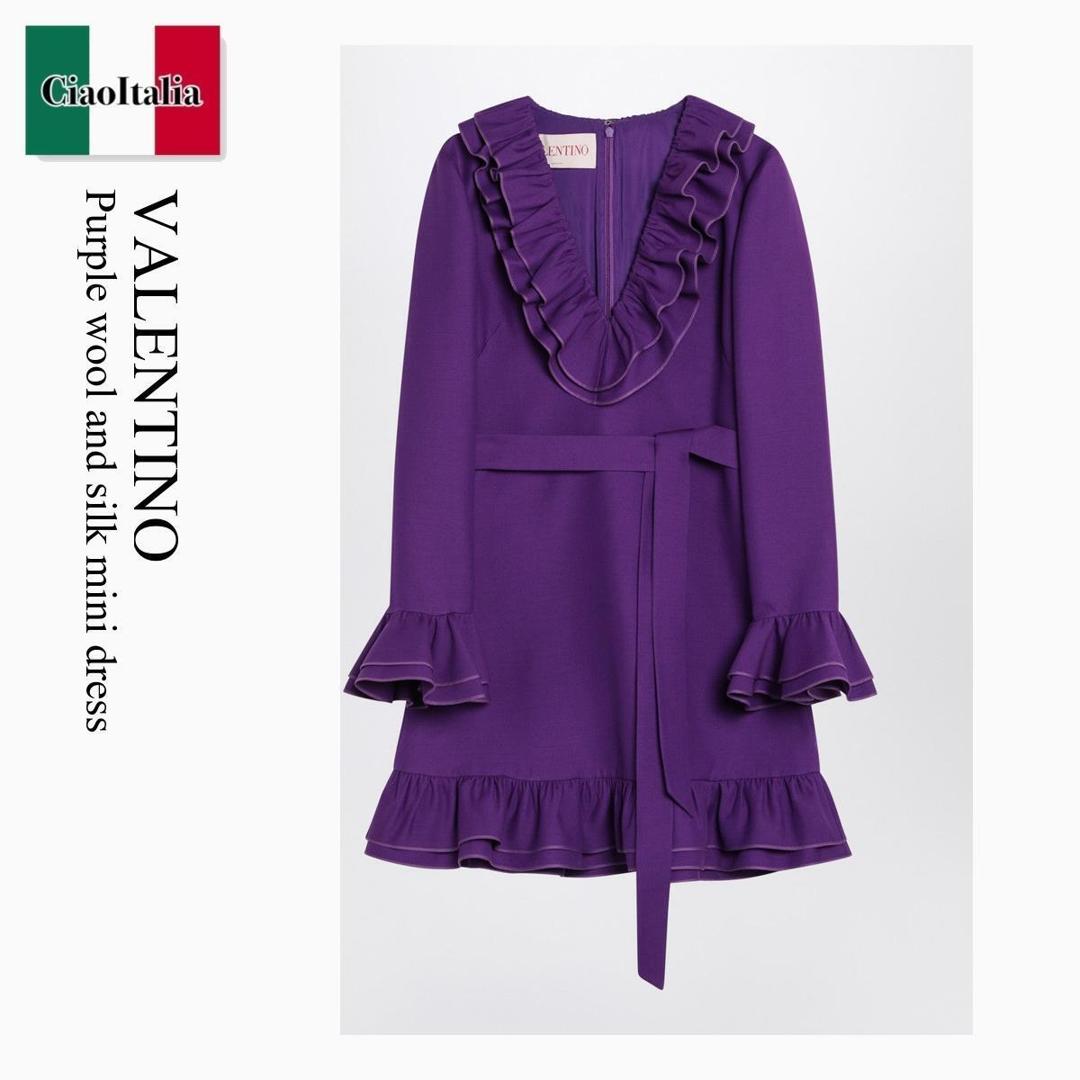 【物量制限事項・店卸し資産極限点・早め者制覇！】 バレンチノ / Valentino Purple Wool And Silk Mini Dress / 6B3VAES61CF / 6B3VAES61CF R1B / 6B3VAES61CFR1B / 衣裳