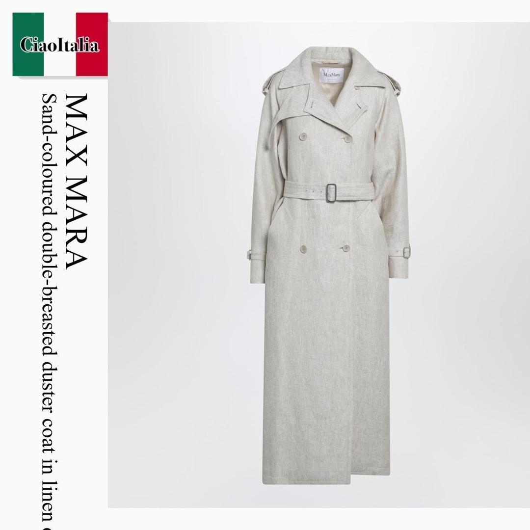 【量目押さえる・店卸し資産極限点・早め者制勝！】 マックスマーラ / Max Mara Sand-Coloured Double-Breasted Duster Coat In Linen / MXSPEDAGGI / MXSPEDAGGI 002 / MXSPEDAGGI002 / 厚地の外套