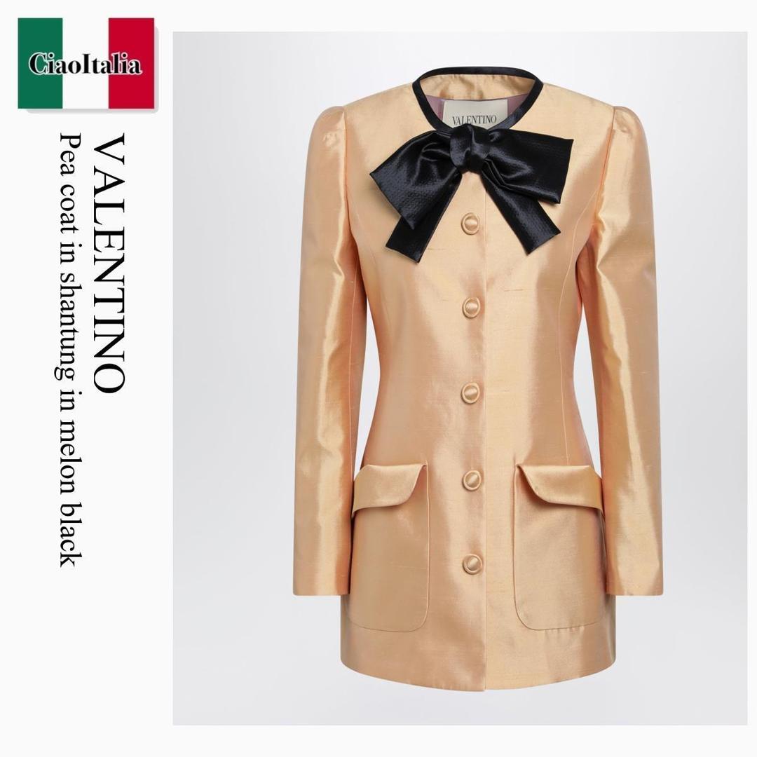 【量目押さえる・店卸し資産極限点・早め者制勝！】 バレンチノ / Valentino Pea Coat In Shantung In Melon Black / 8B0CJ4509F3 / 8B0CJ4509F3 F8E / 8B0CJ4509F3F8E / 厚地の外套