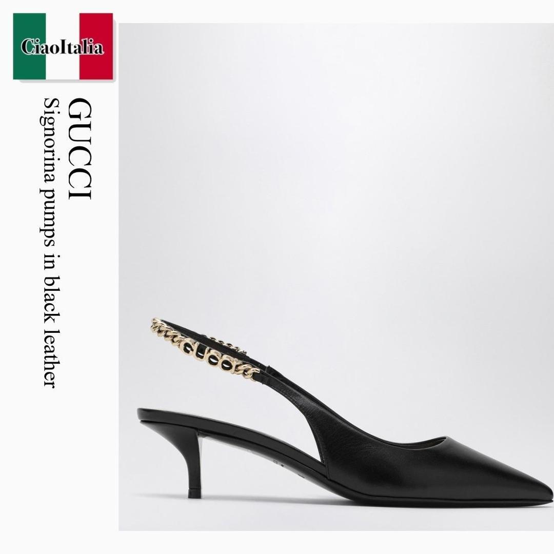 【寸法押さえる・店卸し資産境界線・早め者制覇！】 グッチ / Gucci Signorina Pumps In Black Leather / 782832 DMBT0 / 782832 DMBT0 1000 / 782832DMBT01000 / サンダル・ミュール