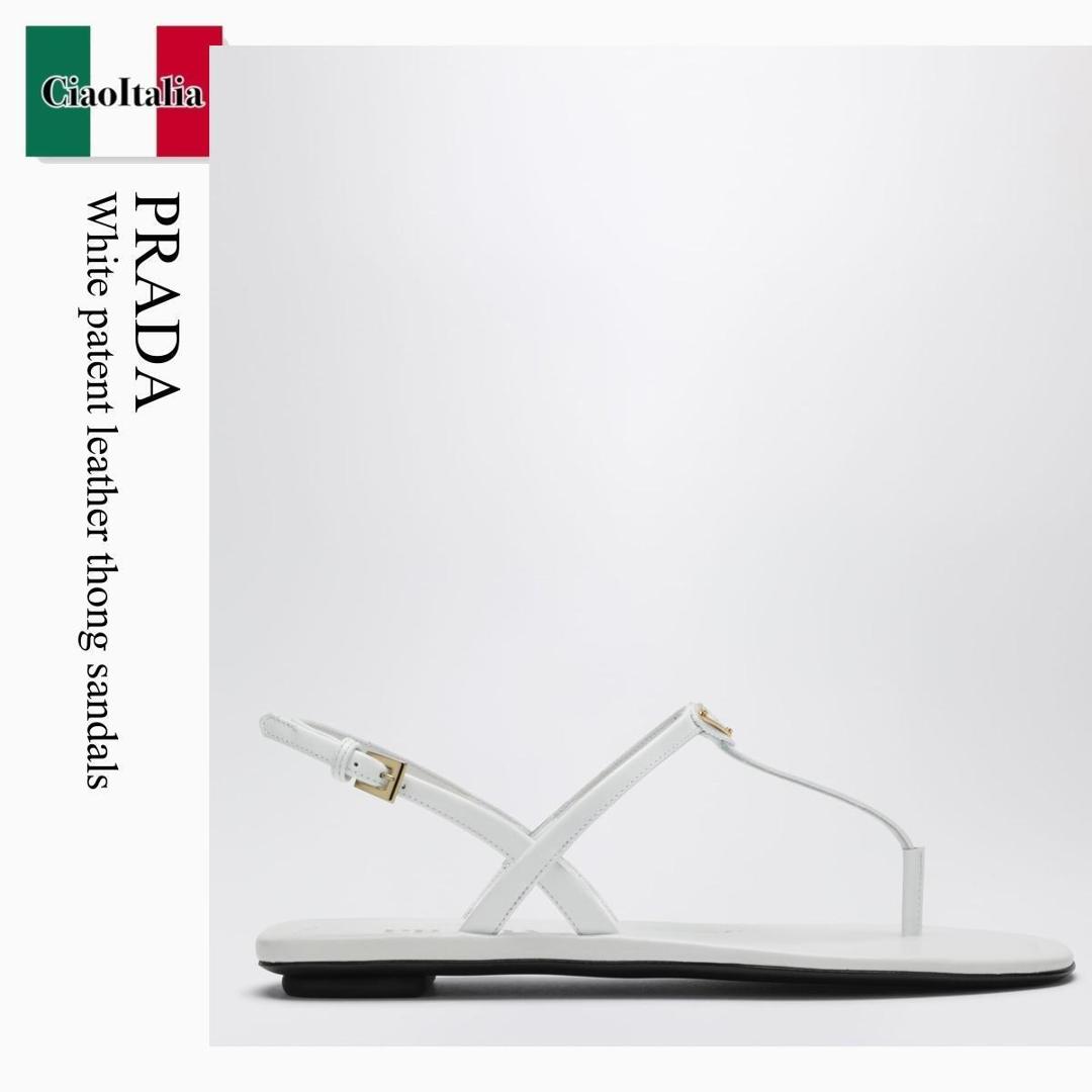 【物量制限事項・店卸し資産極限点・早め者制覇！】 プラダ / Prada White Patent Leather Thong Sandals / 1Y395O F0009 / 1Y395O 005069 F0009 / 1Y395O005069F0009 / サンダル・ミュール