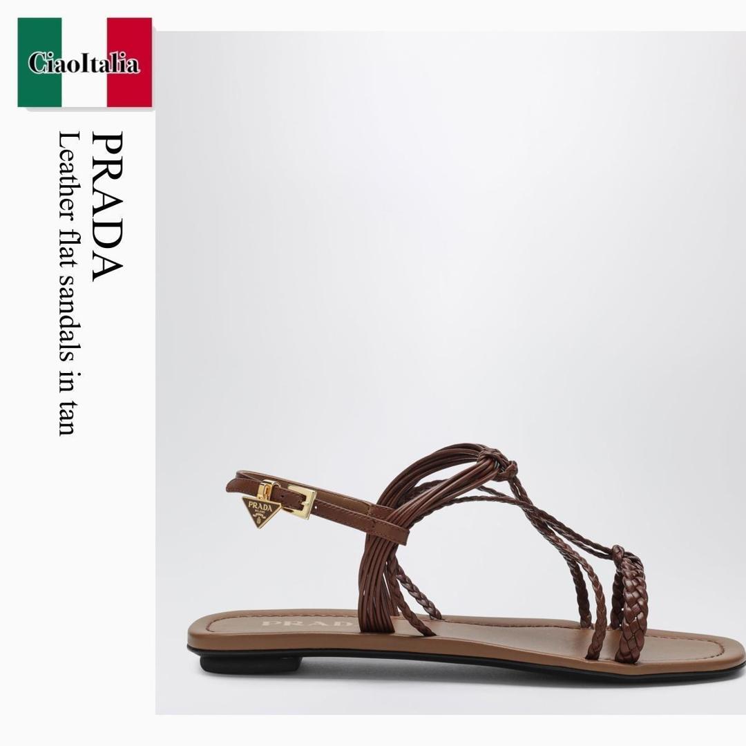 【寸法押さえる・店卸し資産境界線・早め者制覇！】 プラダ / Prada Leather Flat Sandals In Tan / 1X406O F0054 / 1X406O 005011 F0054 / 1X406O005011F0054 / サンダル・ミュール
