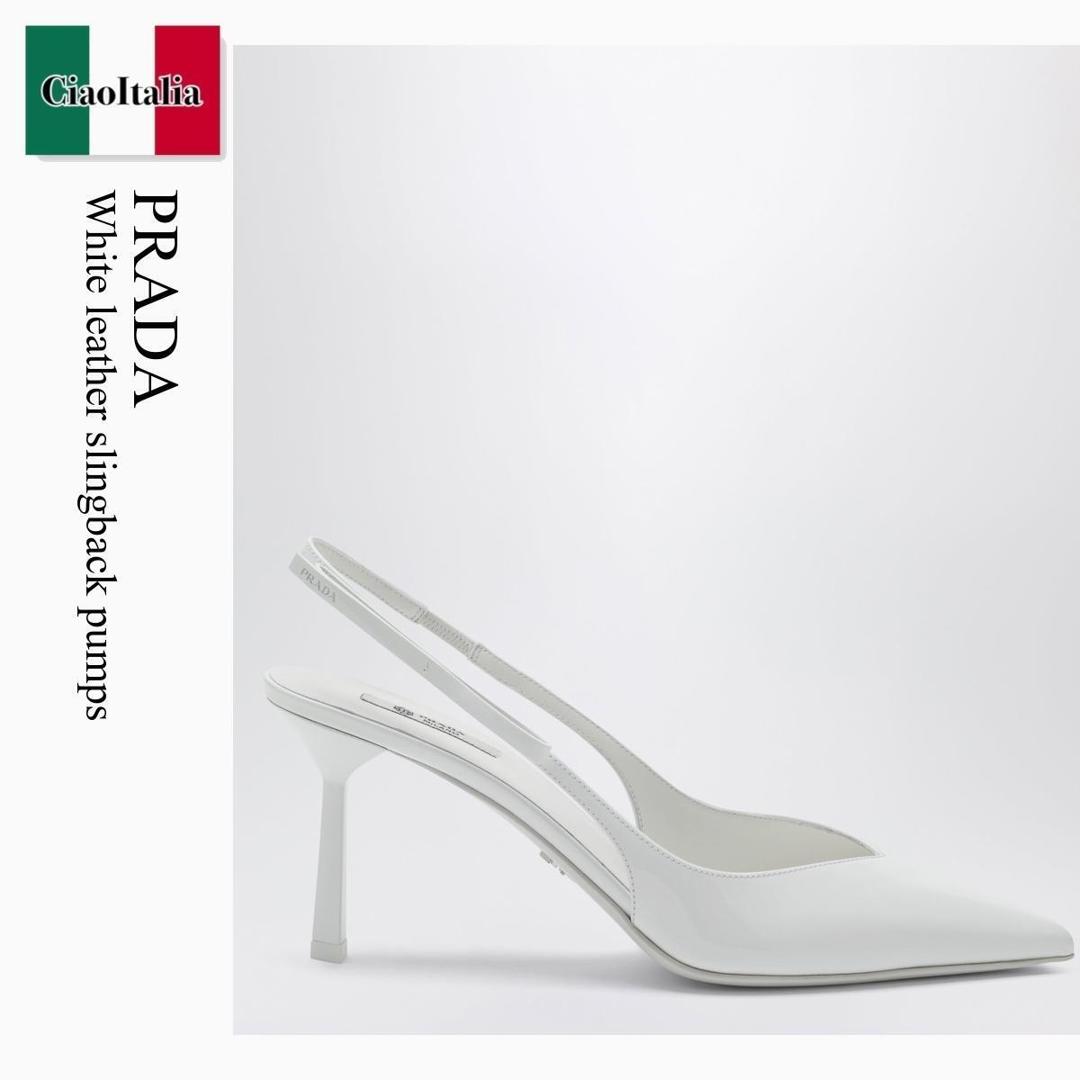 【物量制限事項・店卸し資産極限点・早め者制覇！】 プラダ / Prada White Leather Slingback Pumps / 1I447O F0009 / 1I447O B075069 F0009 / 1I447OB075069F0009 / サンダル・ミュール
