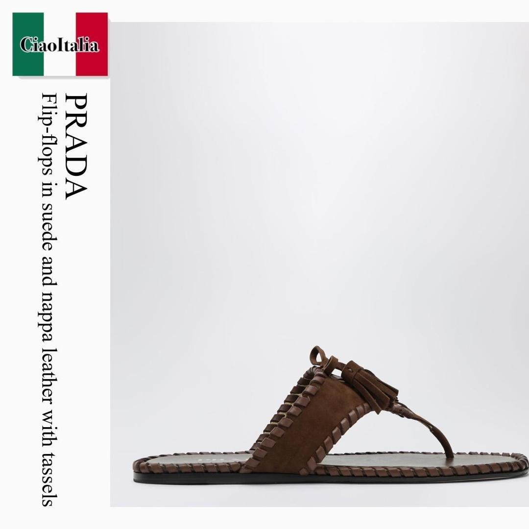 【寸法押さえる・店卸し資産境界線・早め者制覇！】 プラダ / Prada Flip-Flops In Suede And Nappa Leather With Tassels / 1Y389O F0324 / 1Y389O 005008 F0324 / 1Y389O005008F0324 / サンダル・ミュール