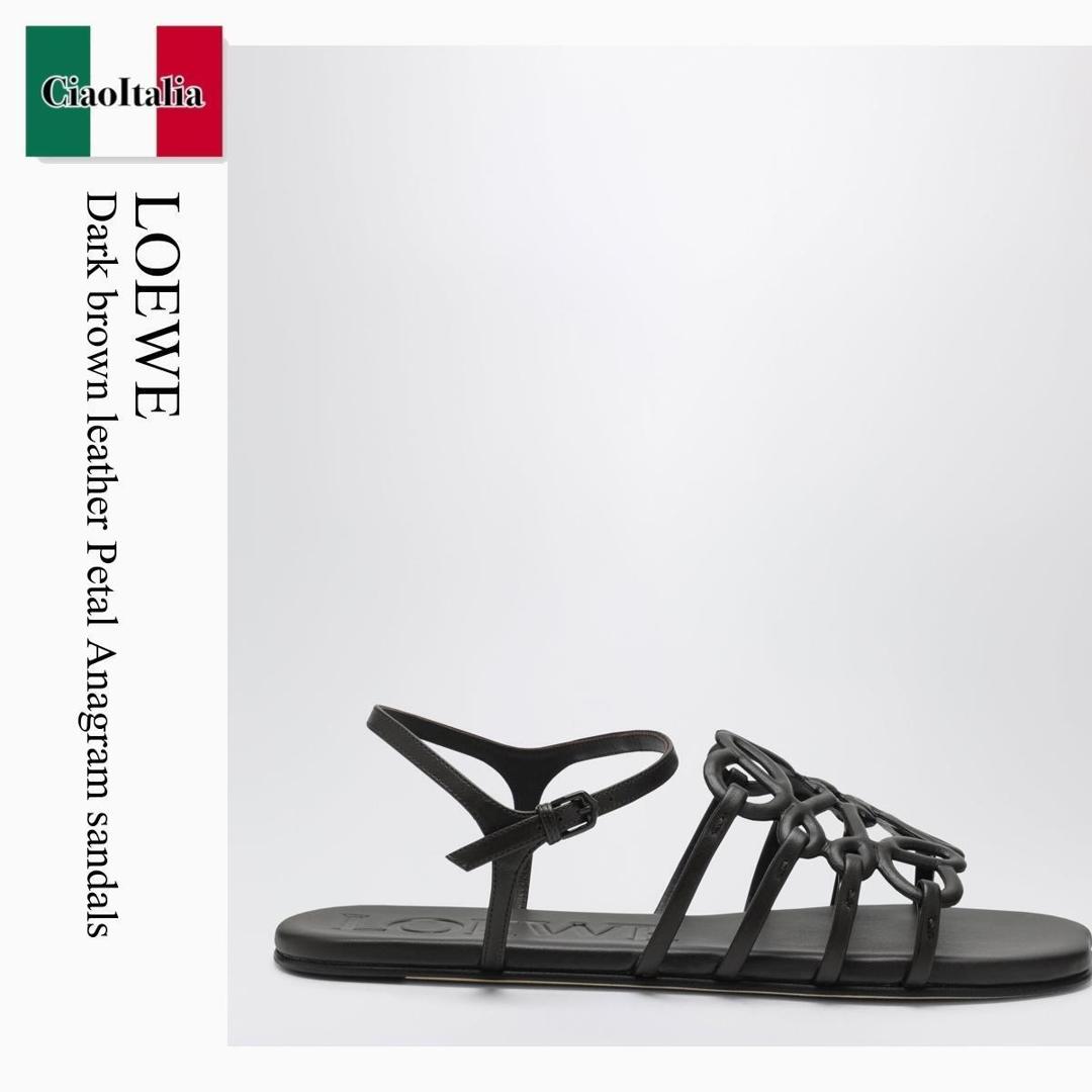 【寸法押さえる・店卸し資産境界線・早め者制覇！】 ロエベ / Loewe Dark Brown Leather Petal Anagram Sandals / LPEA465X14 / LPEA465X14 3110 / LPEA465X143110 / サンダル・ミュール
