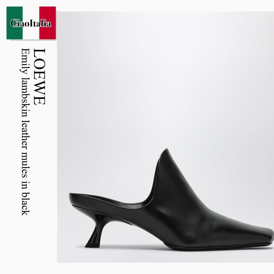 【寸法押さえる・店卸し資産境界線・早め者制覇！】 ロエベ / Loewe Emily Lambskin Leather Mules In Black / L814379X67 / L814379X67 1100 / L814379X671100 / サンダル・ミュール