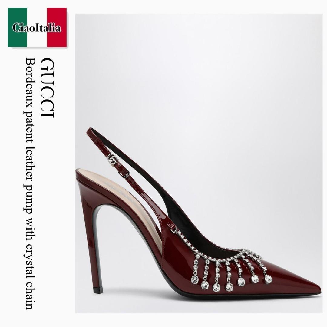 【寸法押さえる・店卸し資産境界線・早め者制覇！】 グッチ / Gucci Bordeaux Patent Leather Pump With Crystal Chain / 805306 BNC00 / 805306 BNC00 6207 / 805306BNC006207 / パンプス