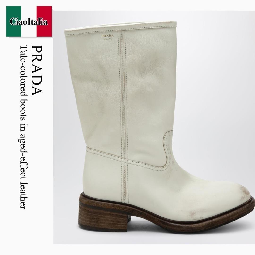 【分量制限事項・店卸し資産区分け・早め者白星！】 プラダ / Prada Talc-Colored Boots In Aged-Effect Leather / 1U509O F0K74 / 1U509O 045V69 F0K74 / 1U509O045V69F0K74 / ショートブーツ・ブーティ