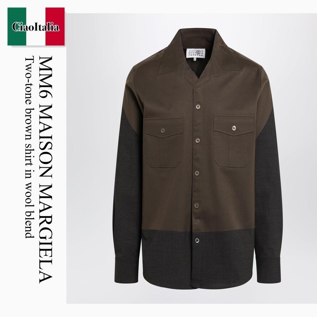 【寸法押さえる・店卸し資産境界線・早め者制覇！】 MM6 / Mm6 Maison Margiela Two-Tone Brown Shirt In Wool Blend / SH2DT0046M35733 / SH2DT0046M35733 144M / SH2DT0046M35733144M / プルオーバー