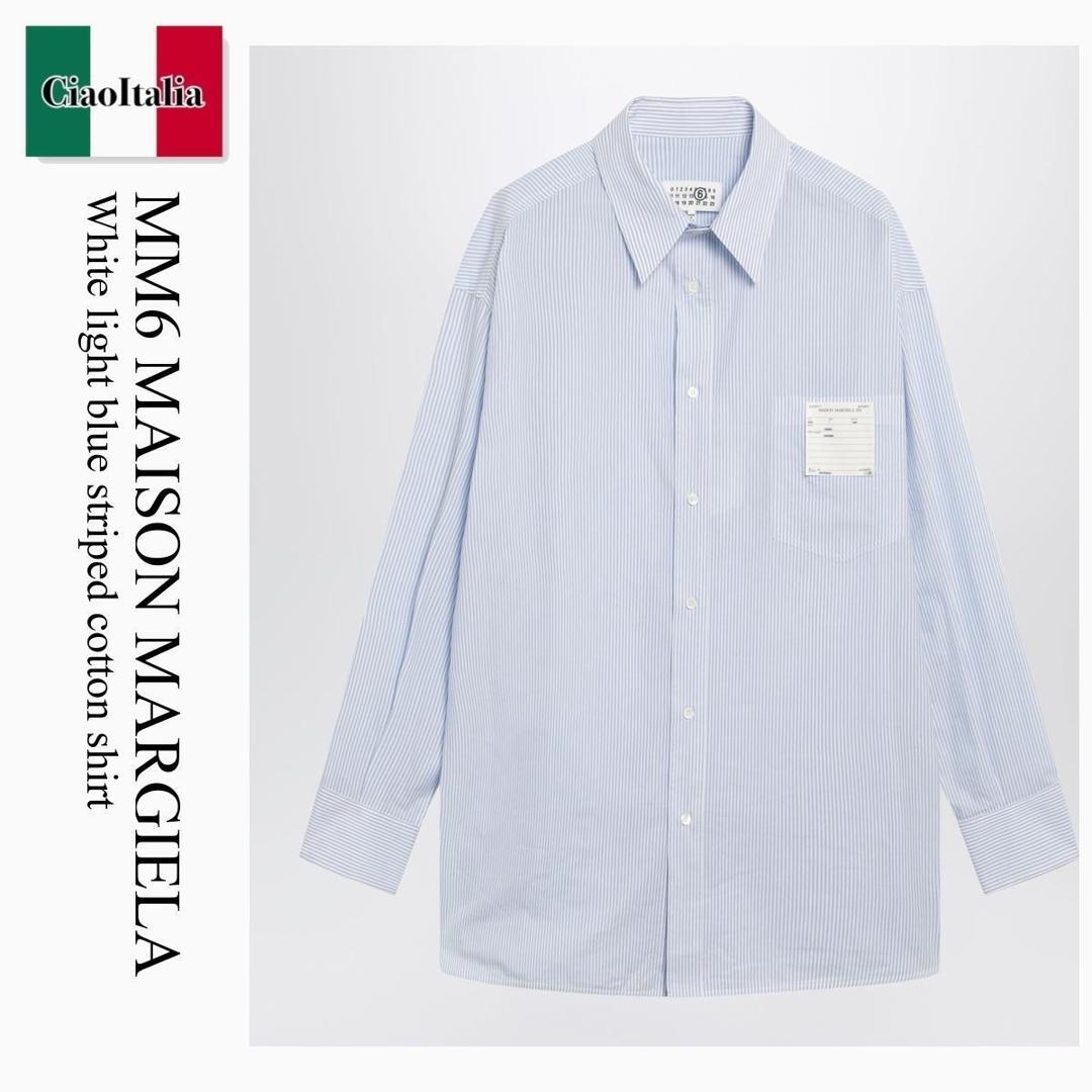 【寸法押さえる・店卸し資産境界線・早め者制覇！】 MM6 / Mm6 Maison Margiela White Light Blue Striped Cotton Shirt / SH2DT0048M35874 / SH2DT0048M35874 001F / SH2DT0048M35874001F / プルオーバー