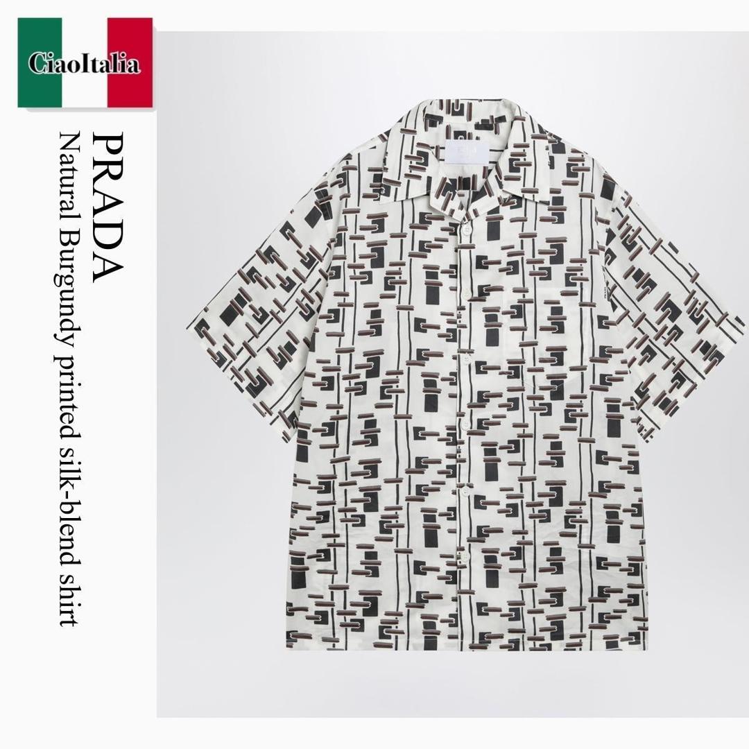 【寸法押さえる・店卸し資産境界線・早め者制覇！】 プラダ / Prada Natural Burgundy Printed Silk-Blend Shirt / UCS414 F0S8V / UCS414 UMO19GW F0S8V / UCS414UMO19GWF0S8V / プルオーバー