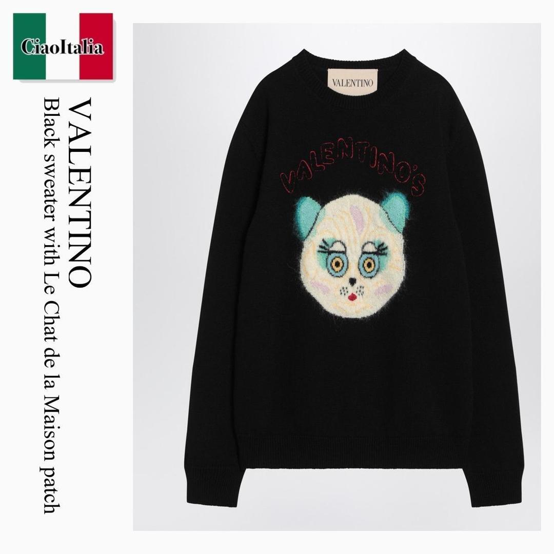 【寸法押さえる・店卸し資産境界線・早め者制覇！】 バレンチノ / Valentino Black Sweater With Le Chat De La Maison Patch / 7V3KC35IB2V / 7V3KC35IB2V 0NO / 7V3KC35IB2V0NO / 編み物・プルオーバー