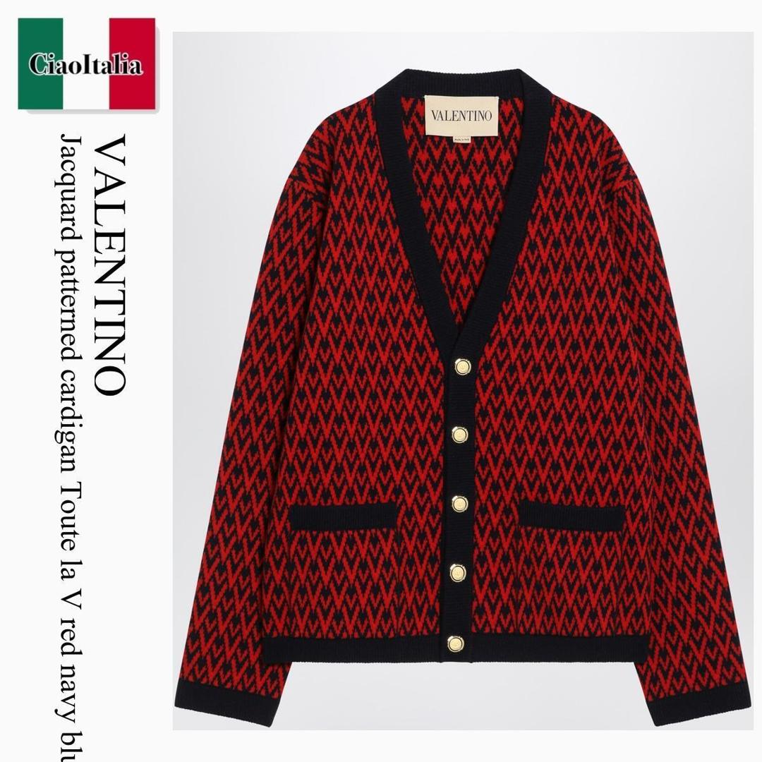 【寸法押さえる・店卸し資産境界線・早め者制覇！】 バレンチノ / Valentino Jacquard Patterned Cardigan Toute La V Red Navy Bl / 7V3KA04IAR1 / 7V3KA04IAR1 BR5 / 7V3KA04IAR1BR5 / ジレー