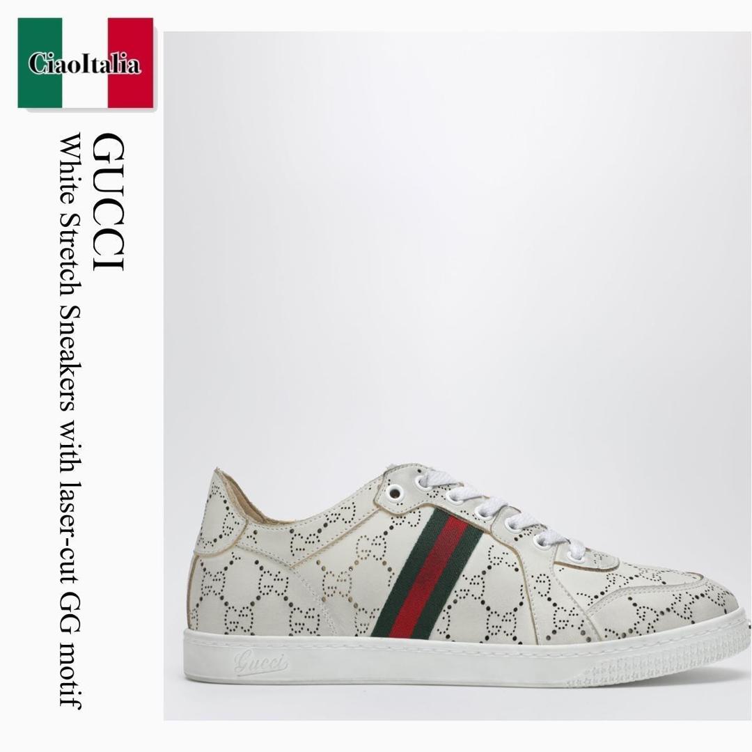 【分量制限事項・棚卸し資産極限点・早め者白星！】 グッチ / Gucci White Stretch Sneakers With Laser-Cut Gg Motif / 865050 AAGGP / 865050 AAGGP 9166 / 865050AAGGP9166 / スニーカー