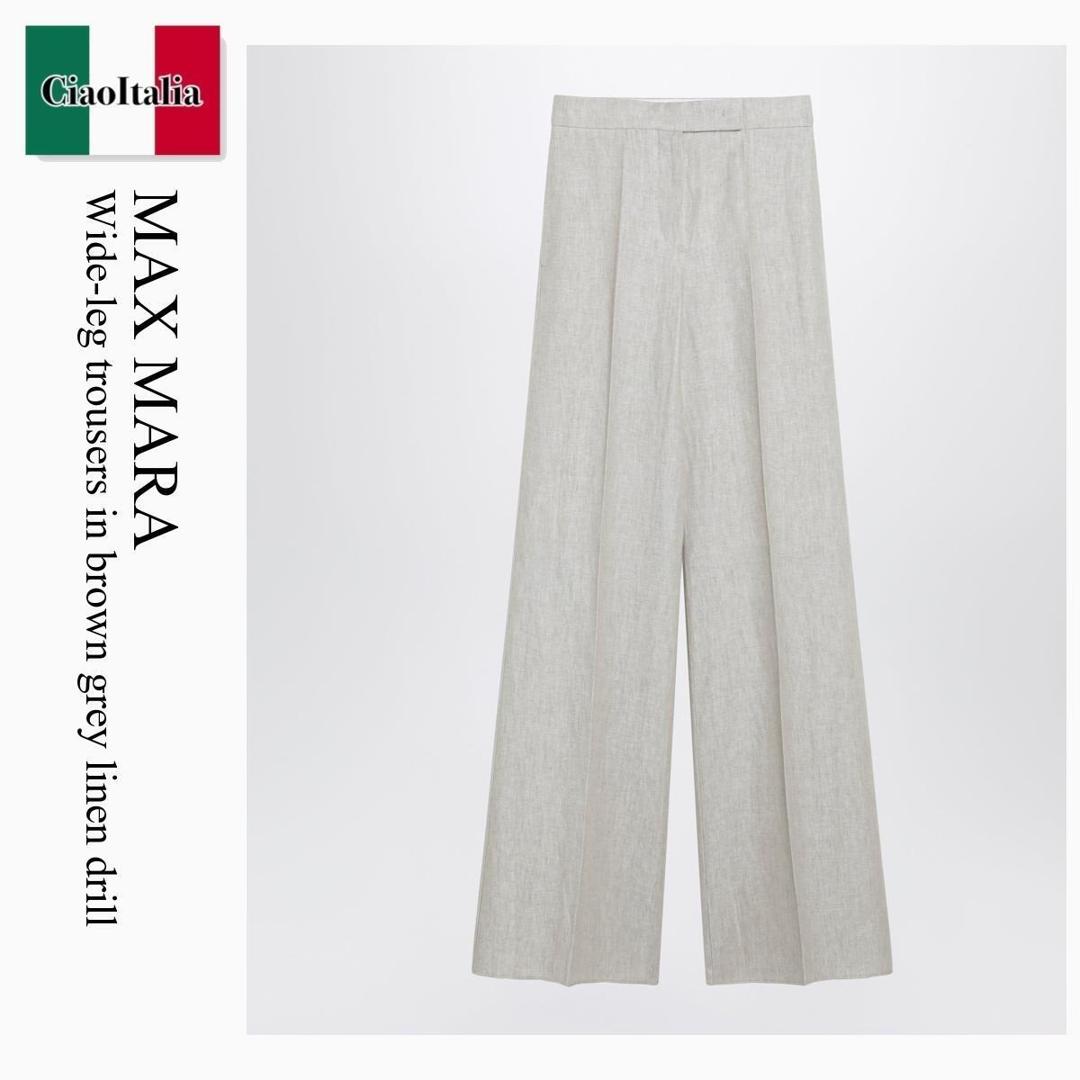 【量目押さえる・店卸し資産極限点・早め者制勝！】 マックスマーラ / Max Mara Wide-Leg Trousers In Brown Grey Linen Drill / MXSGINNICO / MXSGINNICO 002 / MXSGINNICO002 / ズボン下