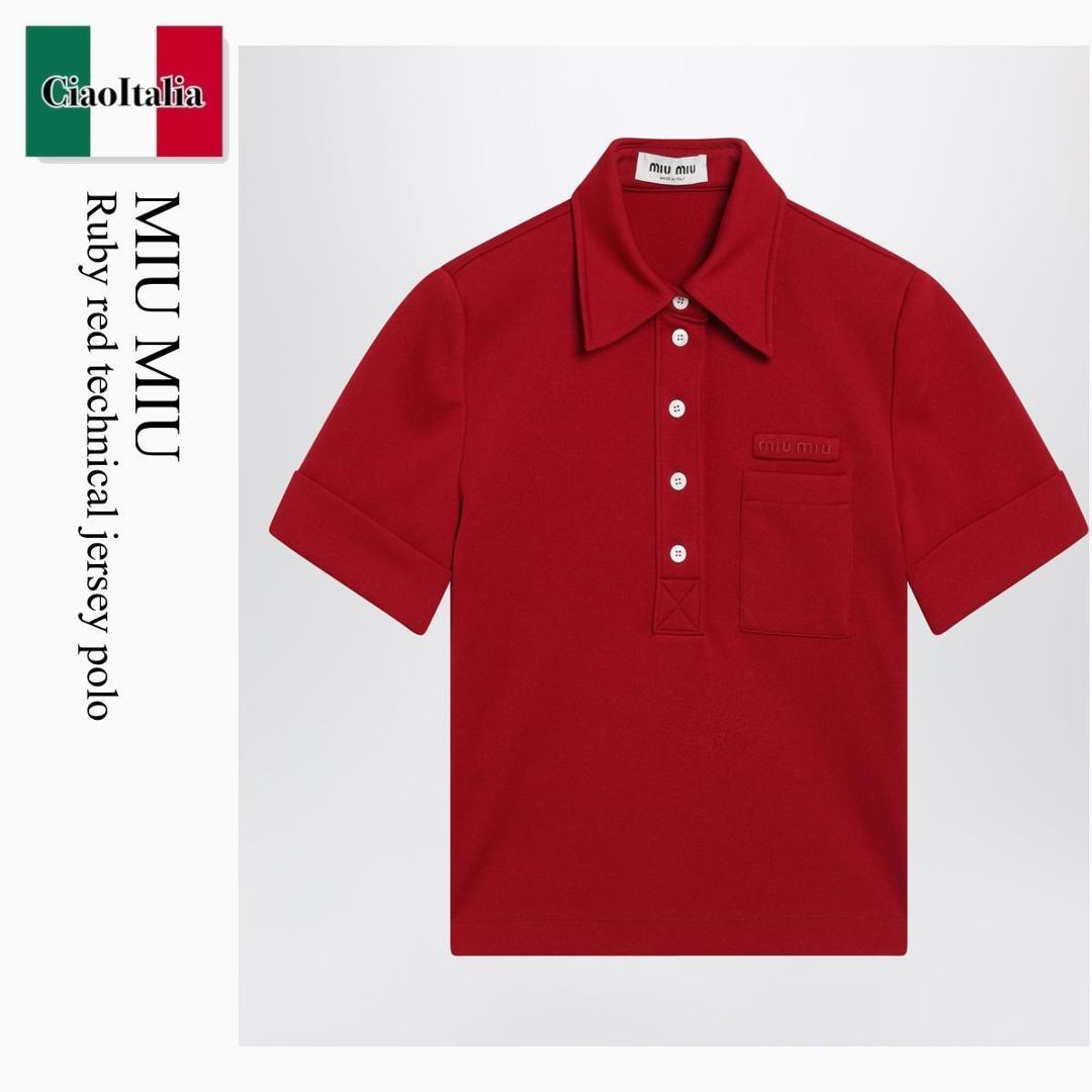 【物量制限事項・店卸し資産極限点・早め者制覇！】 ミュウミュウ / Miu Miu Ruby Red Technical Jersey Polo / MT2204 F0041 / MT2204 OOO14OA F0041 / MT2204OOO14OAF0041 / スポーツシャツ
