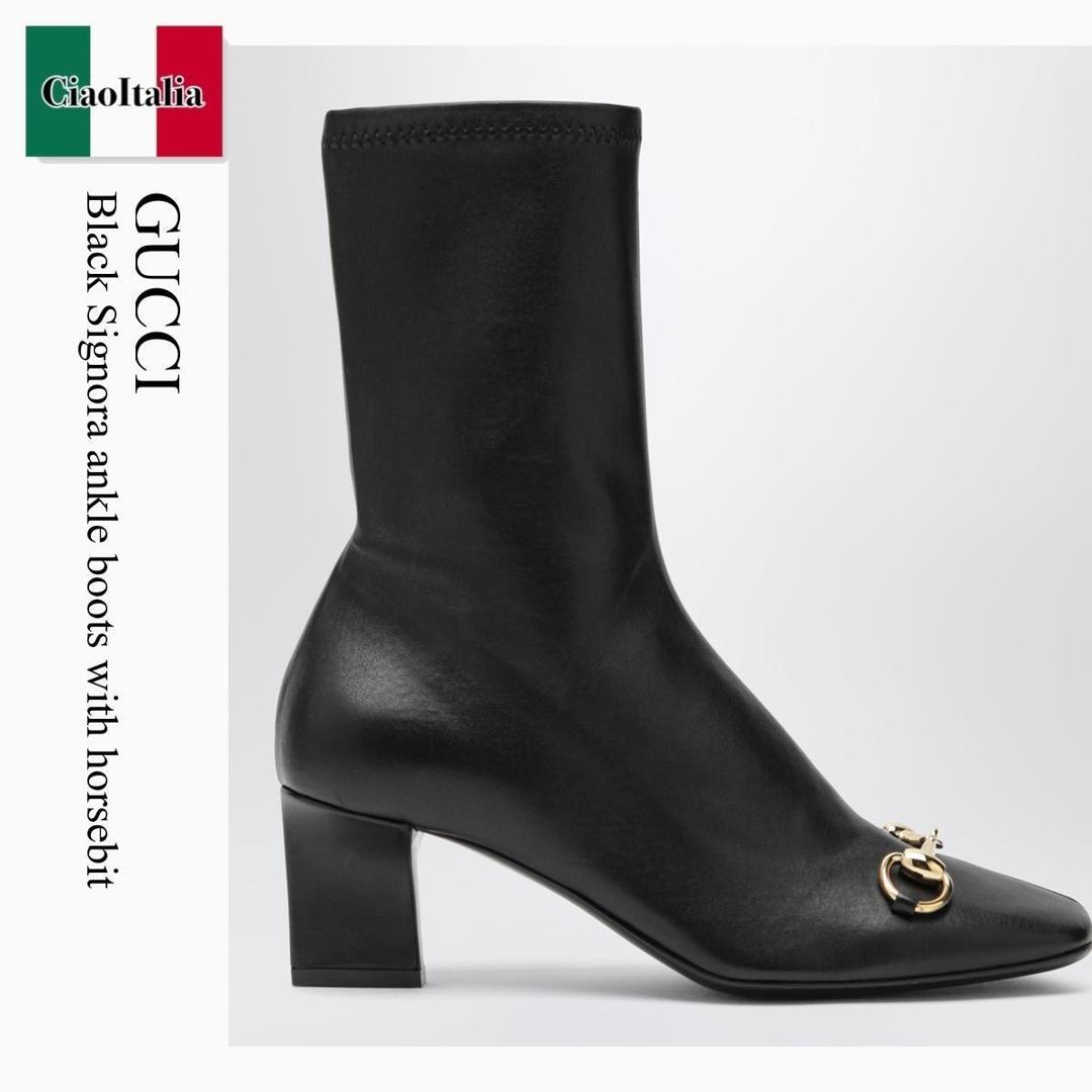【分量制限事項・店卸し資産区分け・早め者白星！】 グッチ / Gucci Black Signora Ankle Boots With Horsebit / 865405 AAGGW / 865405 AAGGW 1000 / 865405AAGGW1000 / ショートブーツ・ブーティ