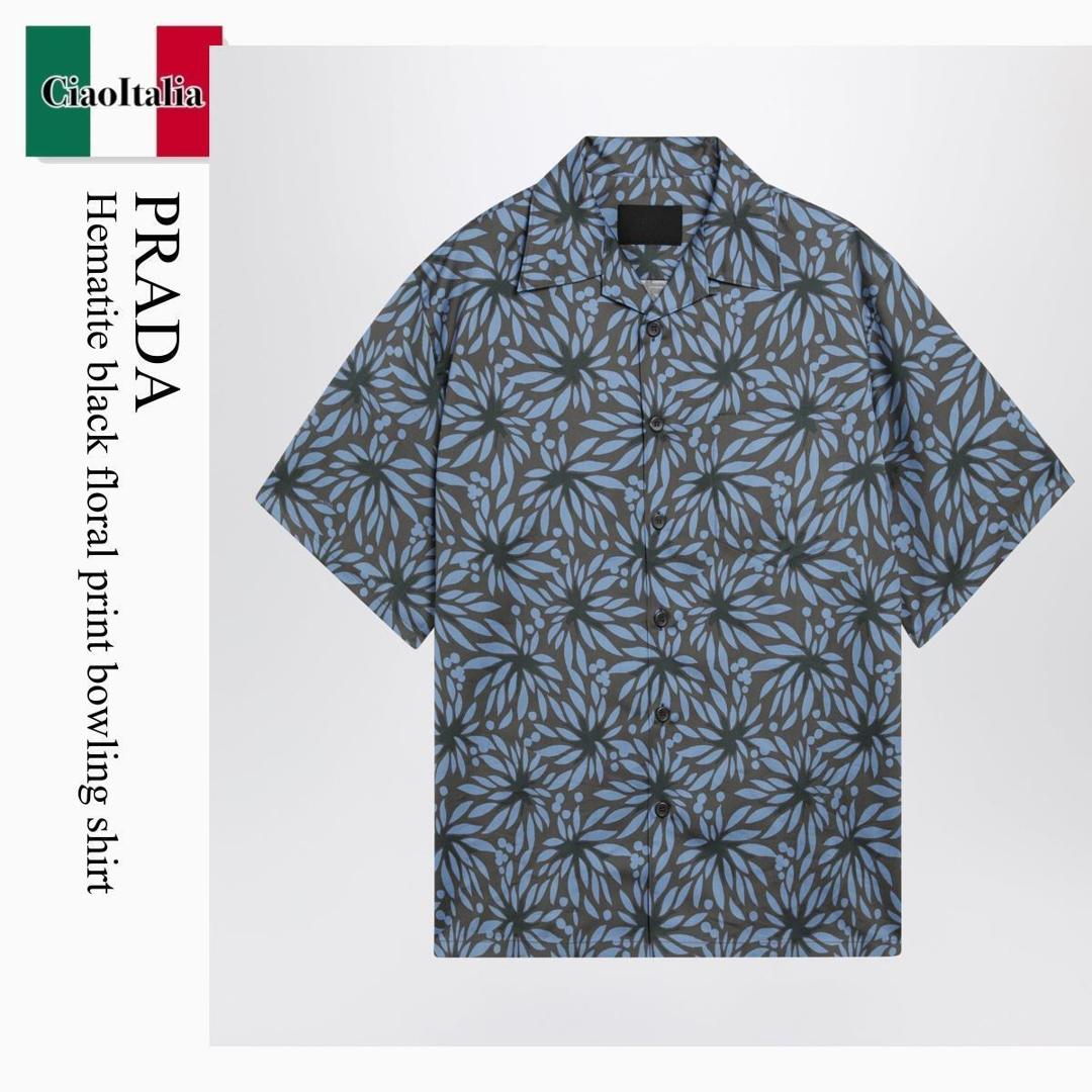 【寸法押さえる・店卸し資産境界線・早め者制覇！】 プラダ / Prada Hematite Black Floral Print Bowling Shirt / UCS414 F090K / UCS414 UMO19GY F090K / UCS414UMO19GYF090K / プルオーバー