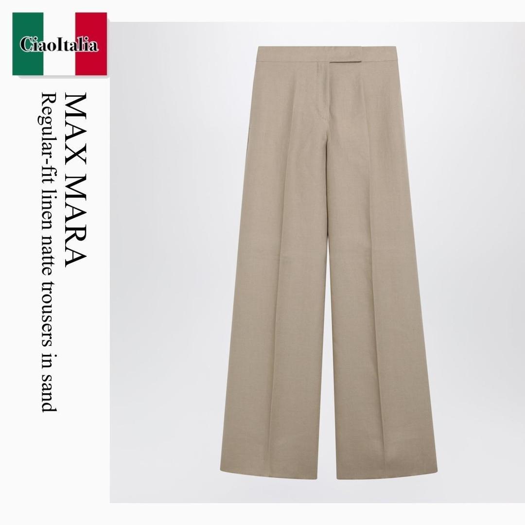 【量目押さえる・店卸し資産極限点・早め者制勝！】 マックスマーラ / Max Mara Regular-Fit Linen Natte Trousers In Sand / MXSBIG / MXSBIG 003 / MXSBIG003 / ズボン下