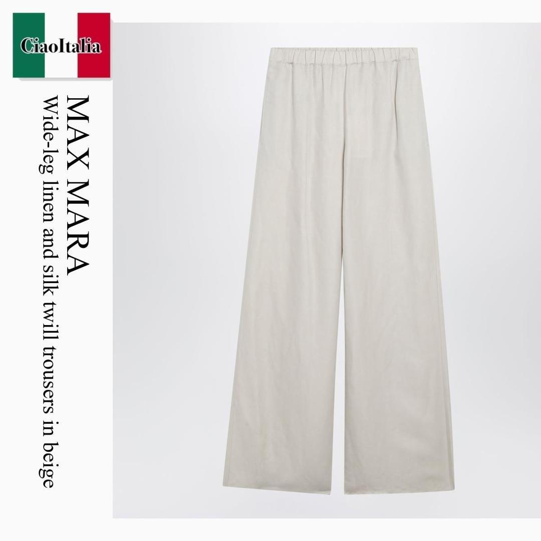 【数量限定・在庫限り・早い者勝ち！】 マックスマーラ / Max Mara Wide-Leg Linen And Silk Twill Trousers In Beige / MXMORO / MXMORO 010 / MXMORO010 / パンツ