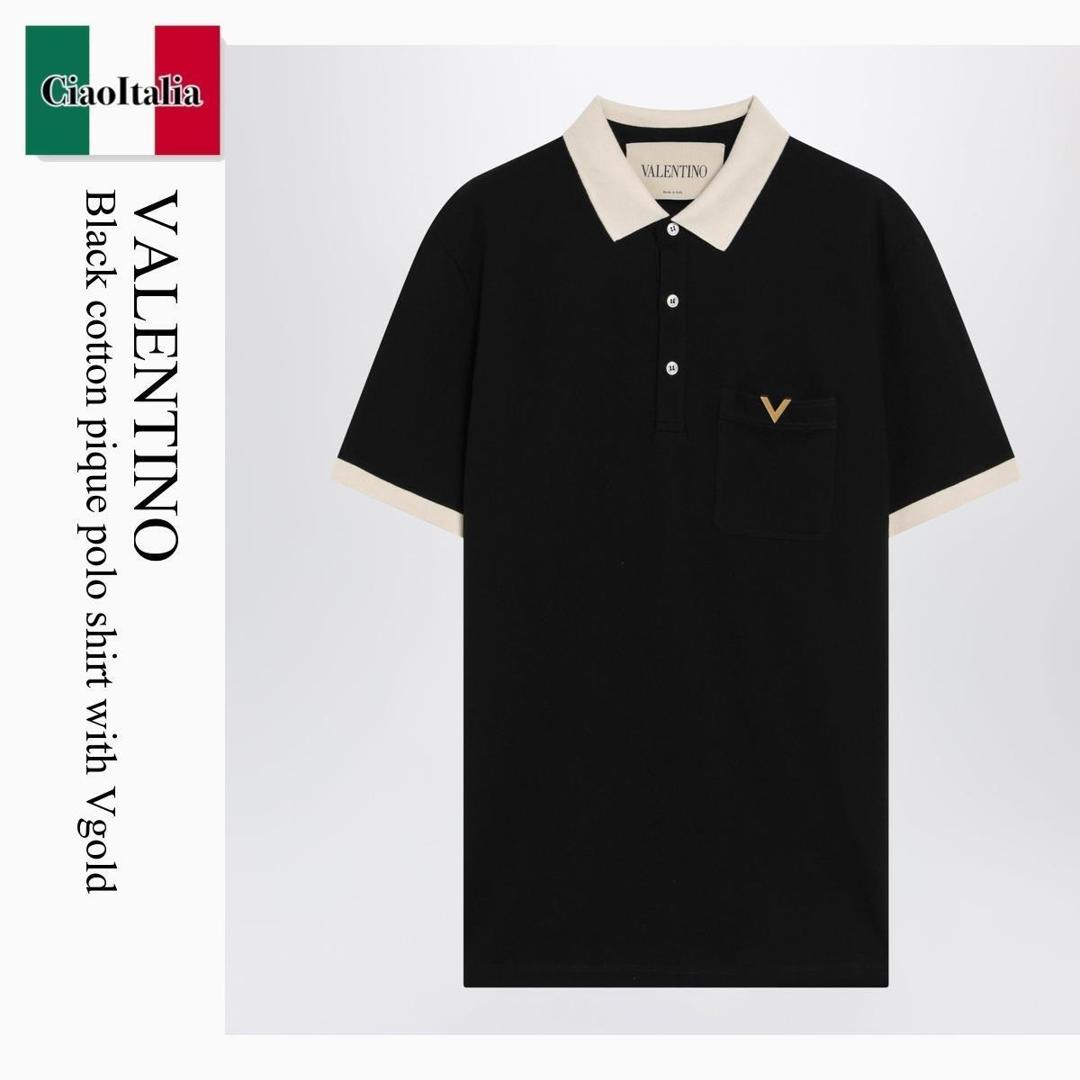【物量制限事項・店卸し資産極限点・早め者制覇！】 バレンチノ / Valentino Black Cotton Pique Polo Shirt With Vgold / 8V0MH01KBGT / 8V0MH01KBGT 9RA / 8V0MH01KBGT9RA / スポーツシャツ