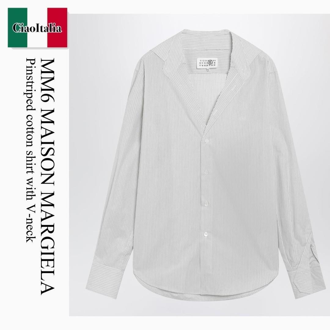 【分量制限事項・店卸し資産区分け・早め者白星！】 MM6 / Mm6 Maison Margiela Pinstriped Cotton Shirt With V-Neck / S52DT0035M35730 / S52DT0035M35730 001F / S52DT0035M35730001F / トップ・プルオーバー
