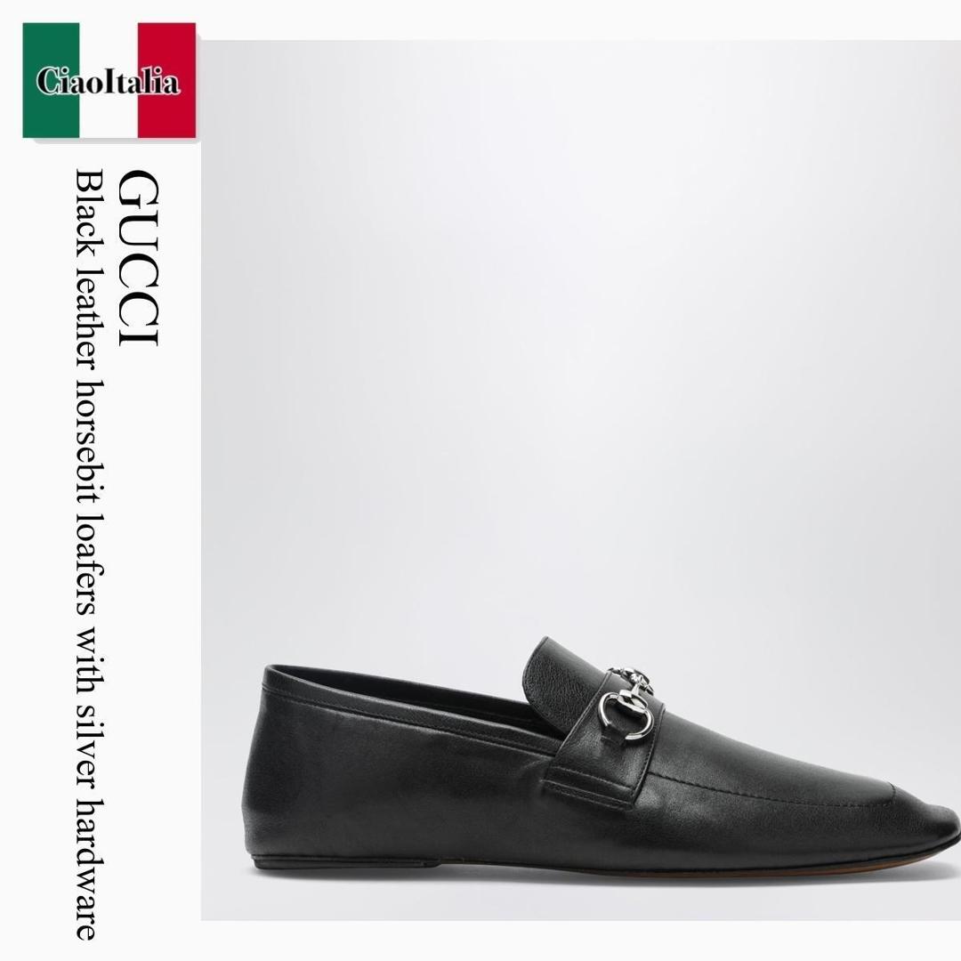 【寸法押さえる・店卸し資産境界線・早め者制覇！】 グッチ / Gucci Black Leather Horsebit Loafers With Silver Hardware / 867507 AAGEH / 867507 AAGEH 1000 / 867507AAGEH1000 / 御召しものシューズ・革靴・商行為シューズ