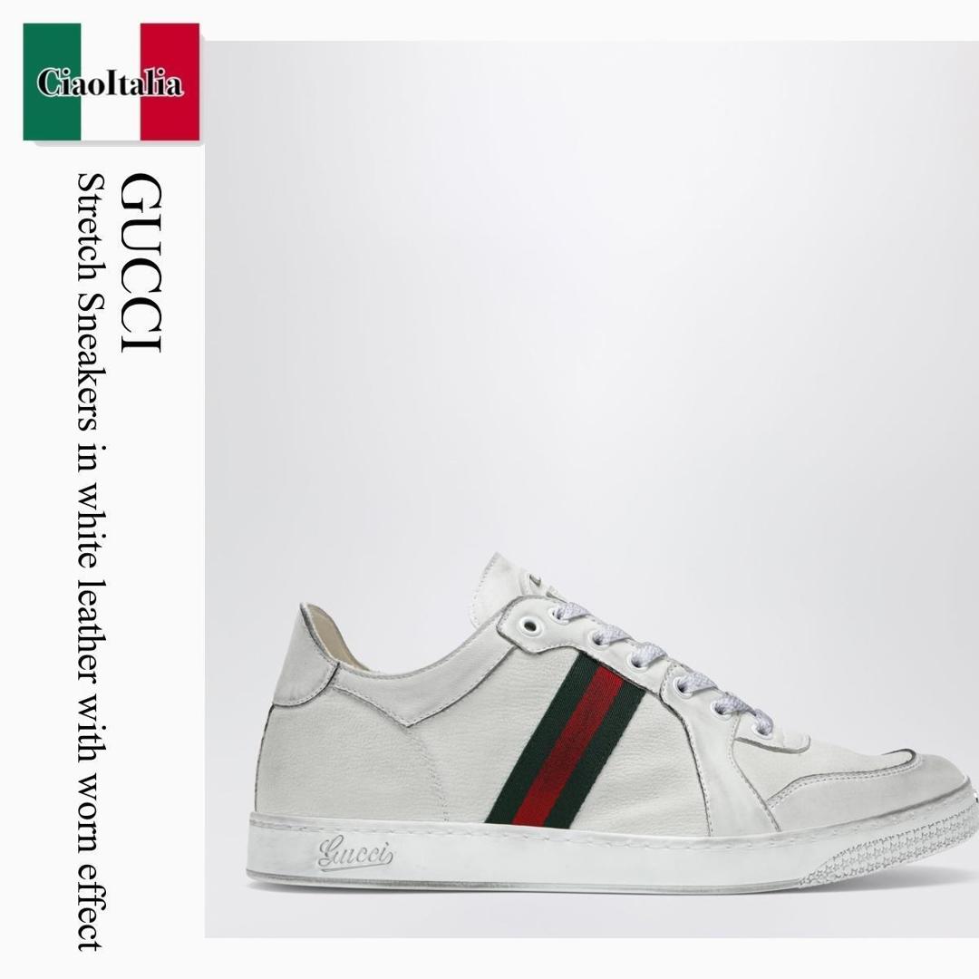 【寸法押さえる・店卸し資産境界線・早め者制覇！】 グッチ / Gucci Stretch Sneakers In White Leather With Worn Effect / 864140 AAGFF / 864140 AAGFF 9099 / 864140AAGFF9099 / スニーカー