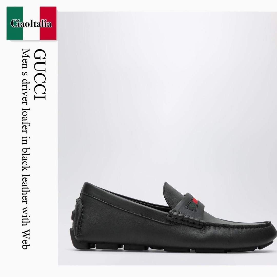 【寸法押さえる・店卸し資産境界線・早め者制覇！】 グッチ / Gucci Men S Driver Loafer In Black Leather With Web / 854080 AAFU2 / 854080 AAFU2 1060 / 854080AAFU21060 / 御召しものシューズ・革靴・商行為シューズ